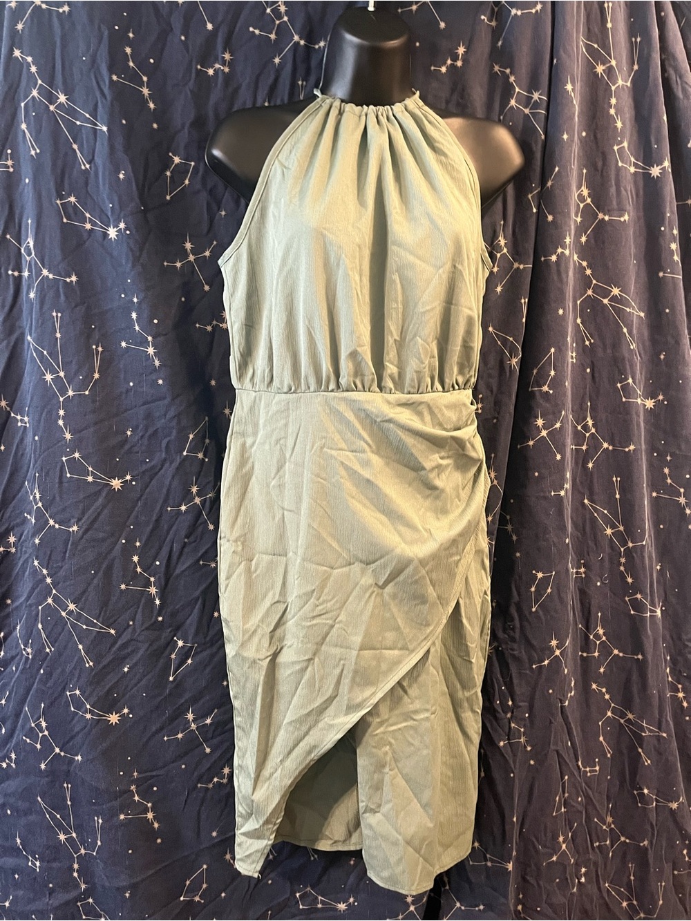 Sleeveless Halter Midi Dress in Sage Green